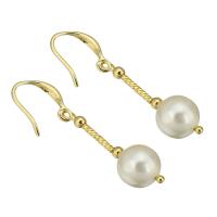 South Sea Shell Drop Earrings, Stainless Steel, with Shell Pearl, gold color plated, for woman, 44mm 