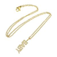 Collier en laiton cubique Zircon Micro Pave, avec chaîne en acier inoxydable, Lettre d’alphabet, Placage de couleur d'or, pavé de micro zircon & pour femme Environ 19 pouce, Vendu par PC