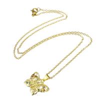 Collier en laiton cubique Zircon Micro Pave, avec chaîne en acier inoxydable, papillon, Placage de couleur d'or, pavé de micro zircon & pour femme & creux Environ 18.8 pouce, Vendu par PC