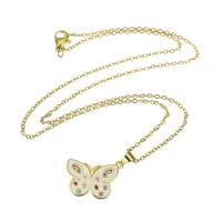 Collier en laiton cubique Zircon Micro Pave, avec chaîne en acier inoxydable, papillon, Placage de couleur d'or, pavé de micro zircon & pour femme & émail Environ 19 pouce, Vendu par PC