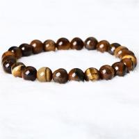 Tiger Eye Stone Bracelets, Round, Unisex brown cm 