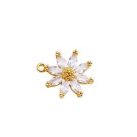 Cubic Zirconia Micro Pave Brass Pendant, Flower, 14K gold plated, DIY & micro pave cubic zirconia Approx 1.4mm 