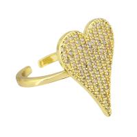 Brass Cuff Finger Ring, Heart, gold color plated, Adjustable & micro pave cubic zirconia, US Ring 