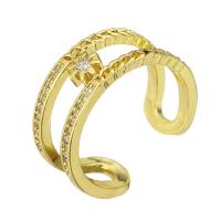 Brass Cuff Finger Ring, gold color plated, Adjustable & micro pave cubic zirconia & hollow, US Ring 