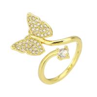 Brass Cuff Finger Ring, Butterfly, gold color plated, Adjustable & micro pave cubic zirconia, US Ring 