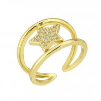 Brass Cuff Finger Ring, gold color plated, Adjustable & micro pave cubic zirconia & hollow, US Ring 