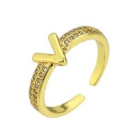 Brass Cuff Finger Ring, gold color plated, Adjustable & micro pave cubic zirconia, US Ring 