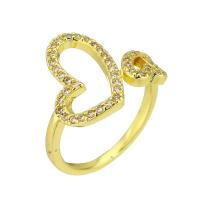 Brass Cuff Finger Ring, gold color plated, Adjustable & micro pave cubic zirconia & hollow, US Ring 