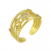 Brass Cuff Finger Ring, Heart, gold color plated, Adjustable & micro pave cubic zirconia & hollow, US Ring 