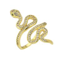 Brass Cuff Finger Ring, Snake, gold color plated, Adjustable & micro pave cubic zirconia, US Ring 