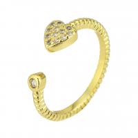 Brass Cuff Finger Ring, gold color plated, Adjustable & micro pave cubic zirconia, US Ring 