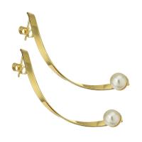 Stainless Steel Stud Earring, with ABS Plastic Pearl, fashion jewelry & for woman, golden 