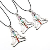 Gemstone Zinc Alloy Pendants, with Natural Stone, platinum color plated, Unisex 