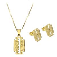 Fashion Stainless Steel Jewelry Sets, Stud Earring & necklace, Razor Blade, gold color plated, for woman & hollow Approx 17.5 Inch 