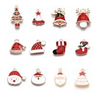 Zinc Alloy Christmas Pendants, gold color plated & enamel, mixed colors 