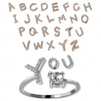 alliage de zinc Cuff Bague, Lettre d’alphabet, Placage, réglable & styles différents pour le choix & pour femme & avec strass Vendu par PC