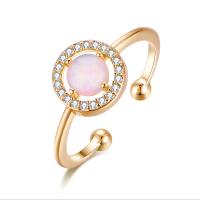 Brass Cuff Finger Ring, with Opal, Adjustable & micro pave cubic zirconia & for woman 