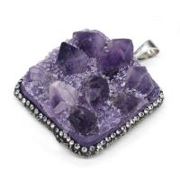 Amethyst Anhänger Februar Birthstone, Zinklegierung, mit Ton & Amethyst, Quadrat, gemischte Farben, 42x45mm, verkauft von PC