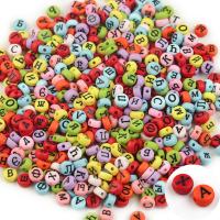 Acryl Alphabet Perlen, flache Runde, plattiert, Emaille, keine, 7x3.7mm, ca. 100PCs/Tasche, verkauft von Tasche