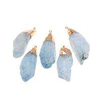 Natural Quartz Pendants, Brass, with Quartz, blue 