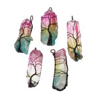 Natural Quartz Pendants, Brass, with Quartz, irregular, mixed colors 