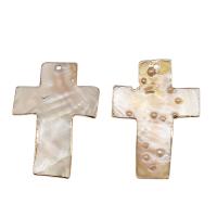 Brass Shell Pendants, with Shell, Cross, white 