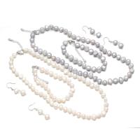 Natürliche Süßwasser Perlen Schmuck Sets, Natürliche kultivierte Süßwasserperlen, Armband & Ohrring & Halskette, mit Zinklegierung, mit Verlängerungskettchen von 1.97, silberfarben plattiert, drei Stücke & Modeschmuck, keine, 8-9mm,4mm,18+5cm,43+5cm,, verkauft von setzen