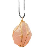 Rose Quartz Pendant, with Iron, plated, Unisex, pink, 35mm 