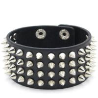 Kunstleder Schnur Armbänder, Synthetisches Leder, mit Edelstahl, Punk-Stil & unisex, schwarz, 40mm, Länge:ca. 8.66 ZollInch, verkauft von PC