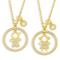 Collier en laiton cubique Zircon Micro Pave, avec 1.97 chaînes de rallonge, Placage de couleur d'or, styles différents pour le choix & pavé de micro zircon, doré .72 pouce, Vendu par PC