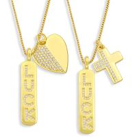 Collier en laiton cubique Zircon Micro Pave, avec 1.97 chaînes de rallonge, Placage de couleur d'or, styles différents pour le choix & pavé de micro zircon, doré .72 pouce, Vendu par PC