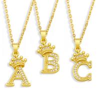 Collier en laiton cubique Zircon Micro Pave, avec 1.97 chaînes de rallonge, Lettre d’alphabet, Placage de couleur d'or, styles différents pour le choix & pavé de micro zircon, doré .72 pouce, Vendu par PC