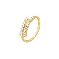 Alliage de cuivre Cuff Bague, avec perle de plastique, Placage de couleur d'or, réglable & pavé de micro zircon & pour femme, 17mm .5, Vendu par PC