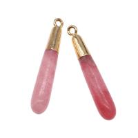 Natural Quartz Pendants, Brass, with Quartz, pink 