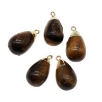 Tiger Eye Pendants, Brass, with Tiger Eye, Teardrop, mixed colors 