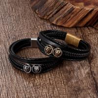 Bracelets de cuir de vachette, cuir de peau de vache, avec Acier titane, Placage, multicouche & longueur différente pour le choix & unisexe, plus de couleurs à choisir, Vendu par PC