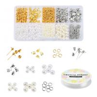 Set de perles Bracelet bricolage, perle de plastique, Ligne élastique & Boucle d’oreille stud & anneau de fer & chapeletcollier, avec laiton & fer & alliage de zinc, Placage, DIY, couleurs mélangées Environ é, Vendu par fixé