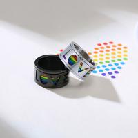 Stainless Steel Finger Ring, epoxy gel, rainbow design & for man 