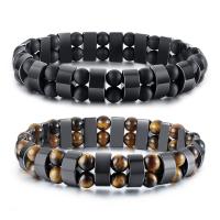 Hématite bracelet, avec oeil de tigre & Hématite, différents matériaux pour le choix & pour homme, 13mm Environ 8.07 pouce, Vendu par PC