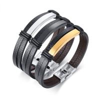 acier inoxydable bracelet, avec Cuir, pour homme, plus de couleurs à choisir Environ 8.07 pouce, Vendu par PC