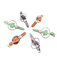 Gemstone Zinc Alloy Pendants, Natural Stone, with Zinc Alloy, platinum color plated & Unisex 63mm 