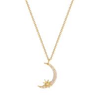 Collier de bijoux de titane, Acier titane, avec 2.36 inch chaînes de rallonge, lune, Placage de couleur d'or, pour femme & avec strass & creux, 22mm Environ 15.74 pouce, Vendu par PC