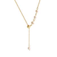 Collar de la joyería de titanio, Partículas de acero, con Perlas plásticas, con 2 inch extender cadena, chapado en color dorado, Ajustable & para mujer, longitud:aproximado 15.03 Inch, Vendido por UD