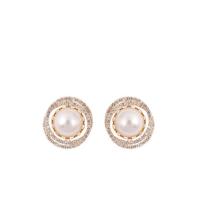 Boucle d'oreille en alliage de zinc en plastique perle, avec perle de plastique, Placage de couleur d'or, pour femme & avec strass, 25mm, Vendu par paire