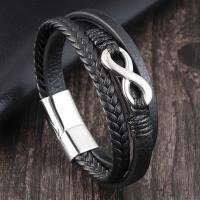 Acier titane bracelet, avec cuir PU, poli, unisexe, noire Environ 21 cm, Vendu par PC