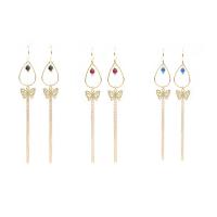 Moda flecos pendientes, metal, latón aro de pendiente, Mariposa, chapado en color dorado, para mujer, más colores para la opción, 76mm, Vendido por Par