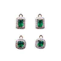 Cubic Zirconia Micro Pave Brass Pendant, with Glass, gold color plated & micro pave cubic zirconia, green, 9mm 