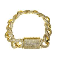 Cubic Zirconia Micro Pave Brass Bracelet, gold color plated, micro pave cubic zirconia Approx 8.5 Inch 