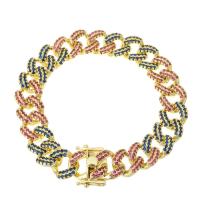 Cubic Zirconia Micro Pave Brass Bracelet, gold color plated, micro pave cubic zirconia, multi-colored Approx 8 Inch 