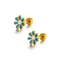 Boucles d'oreilles en acier titane, fleur, Placage, pour femme, plus de couleurs à choisir Vendu par paire